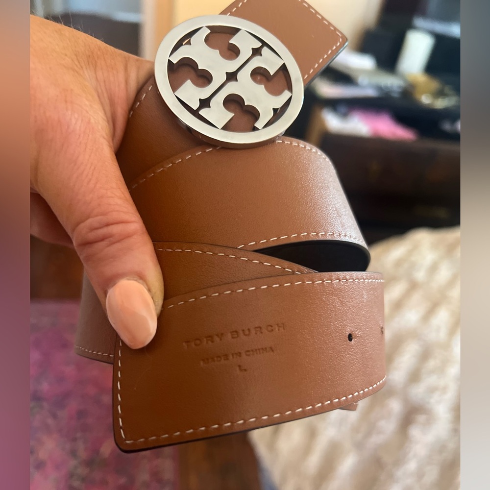 Tory Burch Brown Silver Leather Belt Classic Design